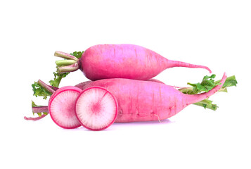 Canvas Print - fresh  radish with slices isolated on white background; set of radishes red color.