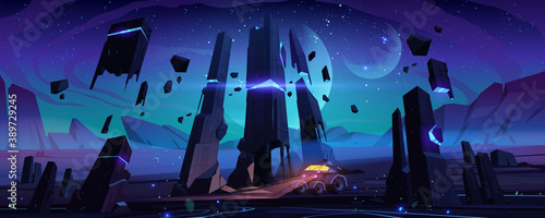 Fotografía Explorer robot on alien planet surface at night