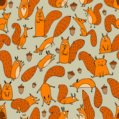 Aufkleber - Funny squirrel with nut, seamless pattern for your design