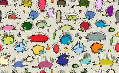Poster - Funny hedgehogs, seamless pattern for your design