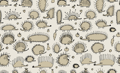 Poster - Funny hedgehogs, seamless pattern for your design