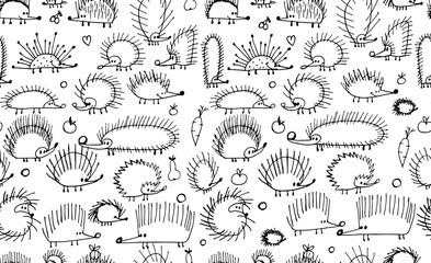 Wall Mural - Funny hedgehogs, seamless pattern for your design