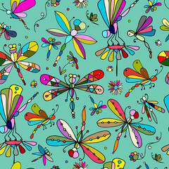 Poster - Dragonflies, seamless pattern for your design