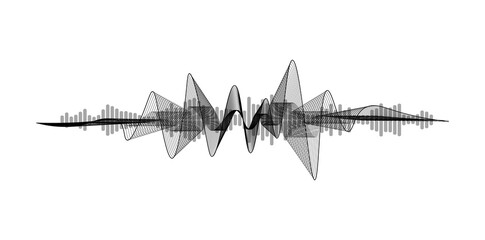 Aufkleber - Black and white equalizer. Voice assistant concept. Modern sound wave element isolated on white background. Microphone voice control technology, voice and sound recognition. Vector illustration