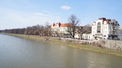 Wall Mural - old buildings and lots of tourists in western ukrainian town