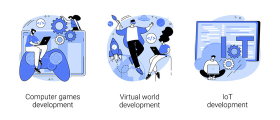 Canvas Print - programming team abstract concept vector illustration set. computer games, virtual world and iot dev