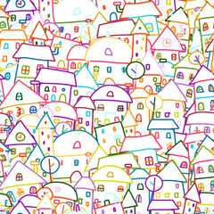 Poster - Colorful city, seamless pattern for your design