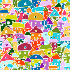 Poster - Colorful city, seamless pattern for your design