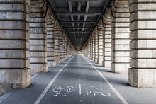 The Empty Bike Lanes Of The Bercy Bridge In Paris France.