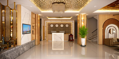 3d render of luxury hotel reception