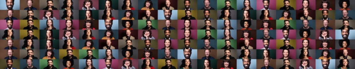 Wall Mural - Group of people in front of a colored background