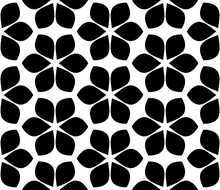 Black, White Floral Pattern, Geometric Wallpaper , Seamless Texture With Flat Ornament, Decorative Illustration With Simple Elemets