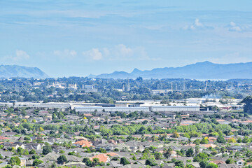 Sticker - AUCKLAND, NEW ZEALAND - Apr 04, 2019: Aerial view of Dannemora roofs