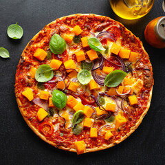 Wall Mural - Pizza with pumpkin chunks with vegetables