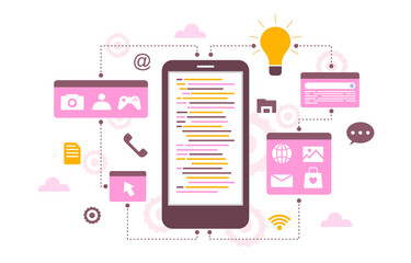 Smartphone Mobile App Development Process Flat Design Illustration