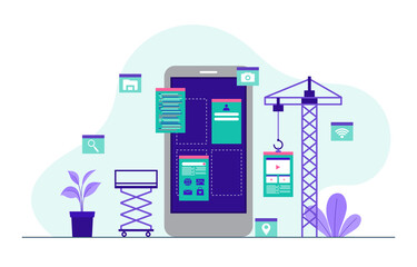 Smartphone Mobile App Development Process Flat Design Illustration