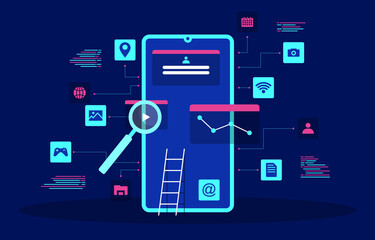 Smartphone Mobile App Development Process Flat Design Illustration