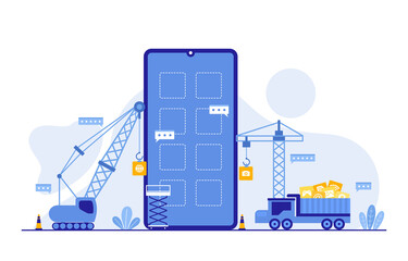 Heavy Vehicle Build Mobile App Development Process Flat Illustration