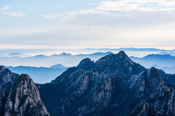  The sea of clouds in the winter morning in the North Seascape of Huangshan Mountain, Anhui, China
