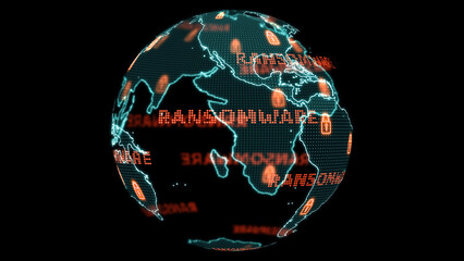 Digital global world map and technology research develpoment analysis to ransomware