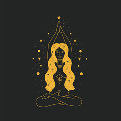Sacred Witch/magic woman and mystical Symbols. Flat vector illustration. Good for web and print, logos, social media posts, branding, mystery invitations, stickers, blog or jewelry business and more.