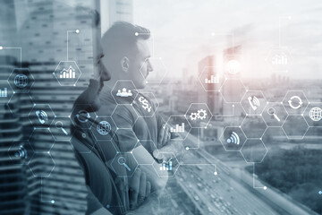 Wall Mural - diagram automation innovation concept. against the background of young businessmen in the office.