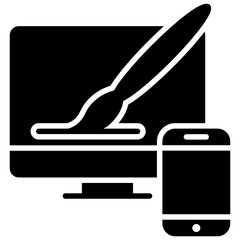 Wall Mural - computer and mobile devices with paint brush on screen, representing concept of responsive web desig