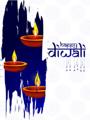 Canvas Print - Happy Diwali decorated diya lamp on light festival of India greeting background in vector