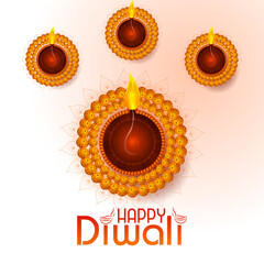 Canvas Print - Happy Diwali decorated diya lamp on light festival of India greeting background in vector