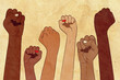 Fists raised up textured banner