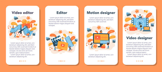 Video editor or designer mobile application banner set. Artist create