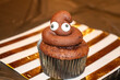 Closeup shot of a chocolate cupcake like a poop