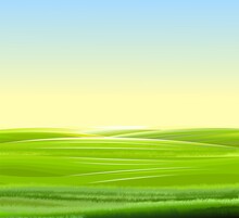 Sunrise, Meadow Hills. Scenery. Landscape With A Clear Sky Without Clouds. Horizon. Beautiful View. Summer. Vector