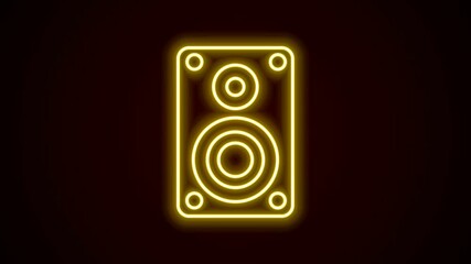 Sticker - Glowing neon line Stereo speaker icon isolated on black background. Sound system speakers. Music icon. Musical column speaker bass equipment. 4K Video motion graphic animation