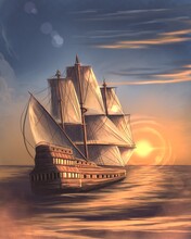 Vintage Ship In The Sunset