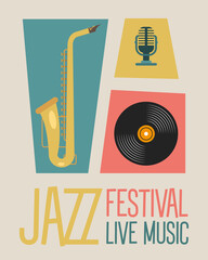 Sticker - jazz festival poster lettering with saxophone and instruments