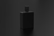 Black fragrance perfume bottle mockup on dark empty background, 3d illustration