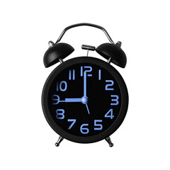 Black alarm clock isolated on white background.