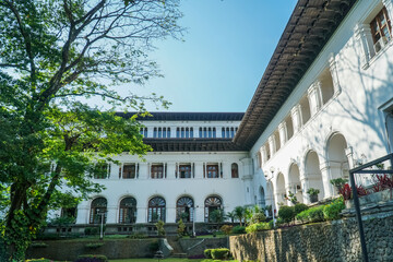 View of Gedung Sate from the side, an Old Historical building with art decoration style, Now it's become a Governor Office, icon and landmark of Bandung city, Indonesia.