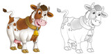 Fototapeta Pokój dzieciecy - Cartoon sketch scene with cow bull is looking and smiling - illustration