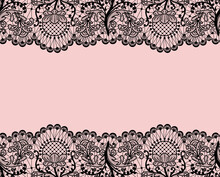 Horizontally Seamless Pink Lace Background With Black Lace Borders
