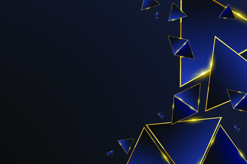 Abstract triangles pattern luxury dark blue with gold vector background.