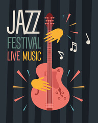 Sticker - jazz festival poster with hands playing guitar