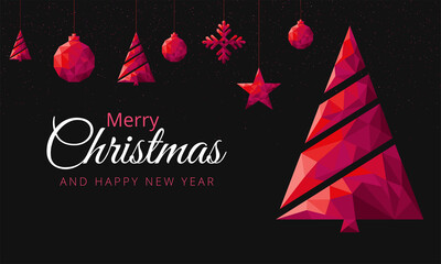 Wall Mural - christmas and new years red background with christmas tree