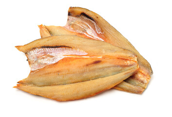 Poster - Dried salted fishes on white background