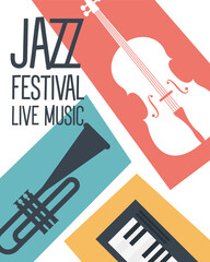 Wall Mural - jazz festival poster with instruments and lettering