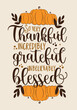 So very thankful incredibly grateful unbelievably blessed- thanksgiving greeting, with pumpkins. Good for greeting card, home decor, textile print, and gift dersign.