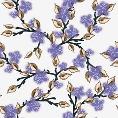 Wall Mural - Illustration of Apple Tree Branches. Watercolor Seamless Pattern.