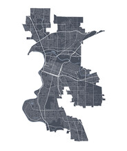 Sacramento Map. Detailed Map Of Sacramento City Poster With Streets. Cityscape Vector.