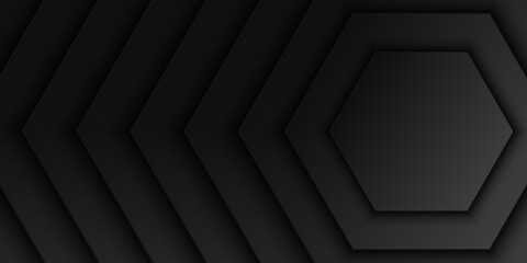 Wall Mural - abstract black hexagonal overlap layer background, hexagon shape pattern, dark minimal design with c